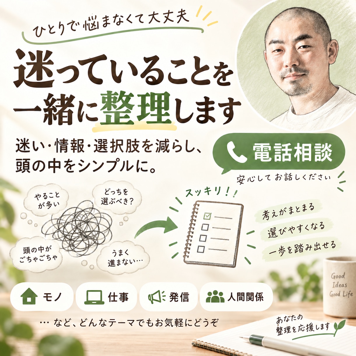 迷っていることを一緒に整理します 迷い・情報・選択肢を減らし、頭の中をシンプルにします イメージ1