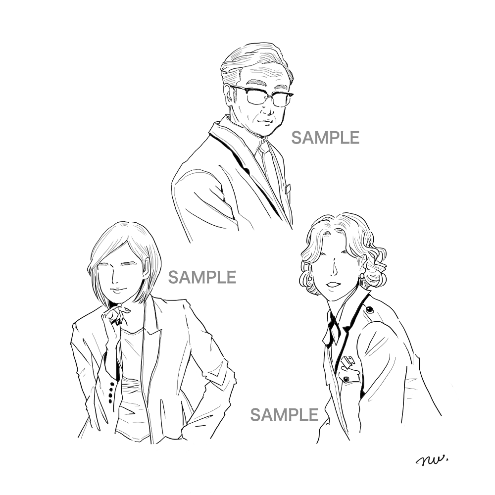 手書き線画◎モノクロシルエット人物イラスト描きます やや細やかでスタイリッシュな白黒テイストです イメージ1
