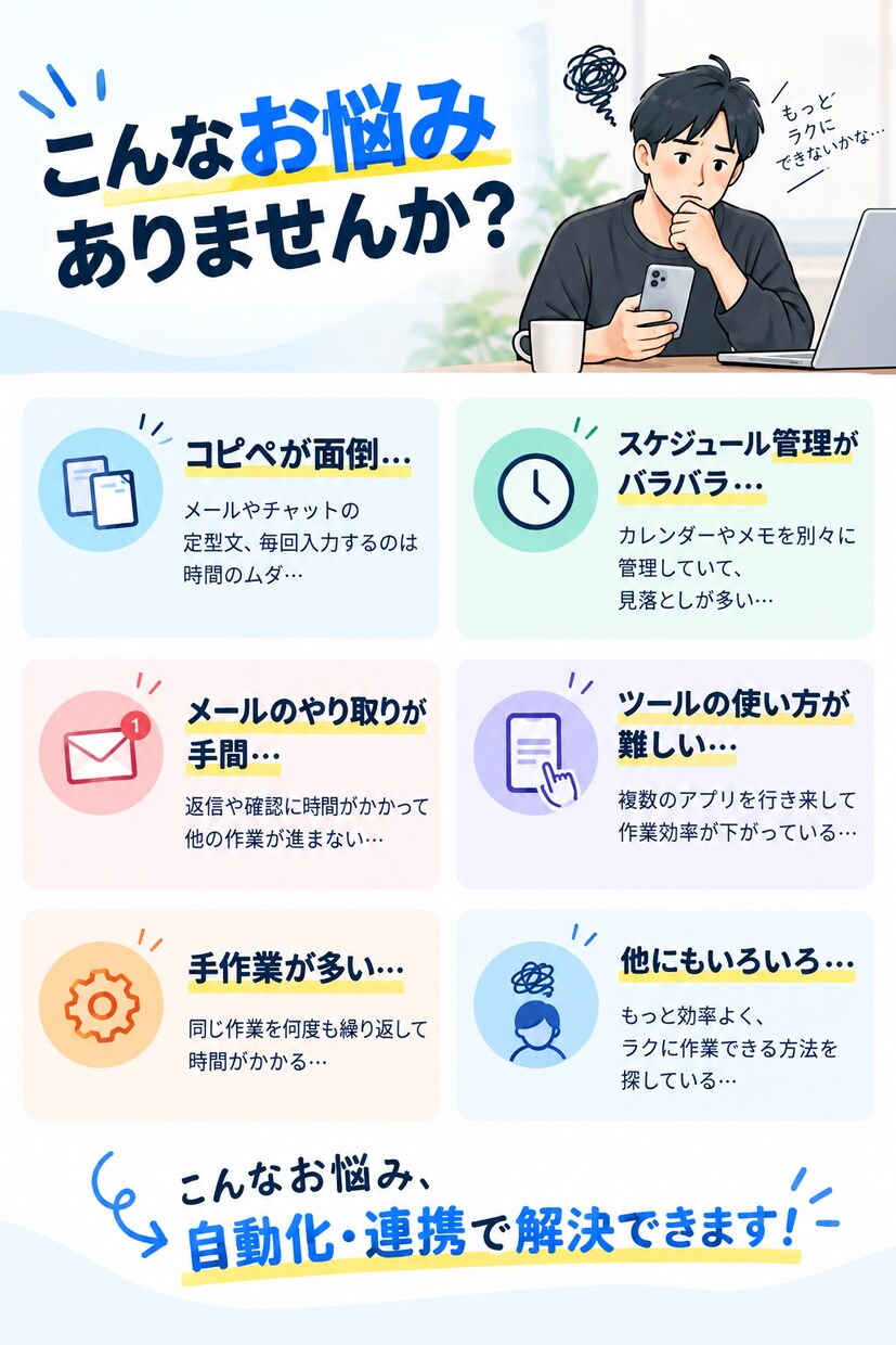 顧客対応を自動化！LINEとシートを連携します 毎日のコピペ作業は不要！予約や問い合わせを自動で転記・管理 イメージ3