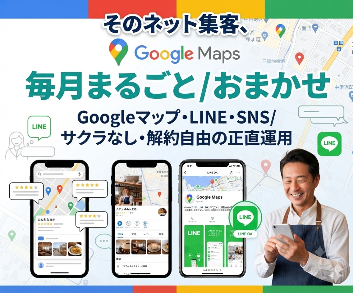 お店のネット集客を毎月伴走します Googleマップ・LINEをまるごと｜サクラなし・解約自由 イメージ1