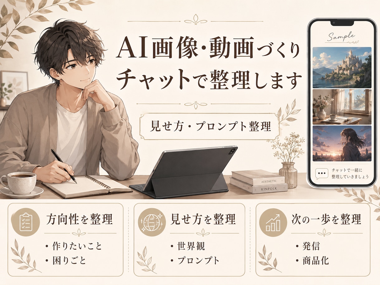 AI画像・動画づくりをチャットで教えます 見せ方やプロンプトの考え方を整理したい方へ イメージ1