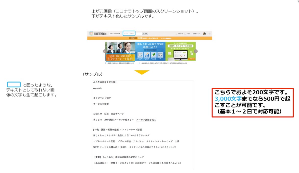サンプル有/画像の文字をテキスト化します 和文・英文に対応。文字数がわからなくても大丈夫です。 イメージ3
