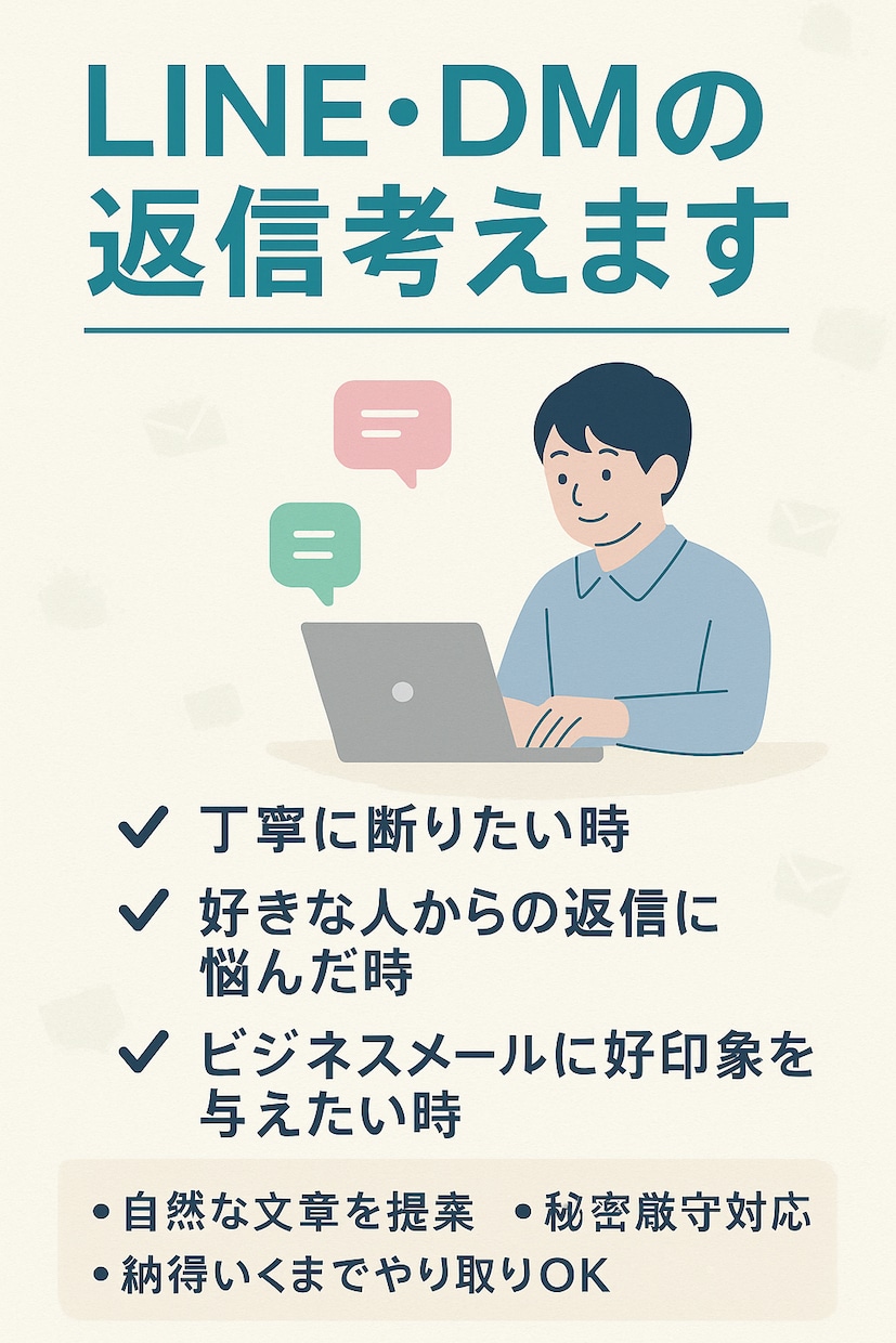 LINEやDMの返信を考えます 恋愛、断り、お礼など感情に寄り添った返信文を作ります イメージ1