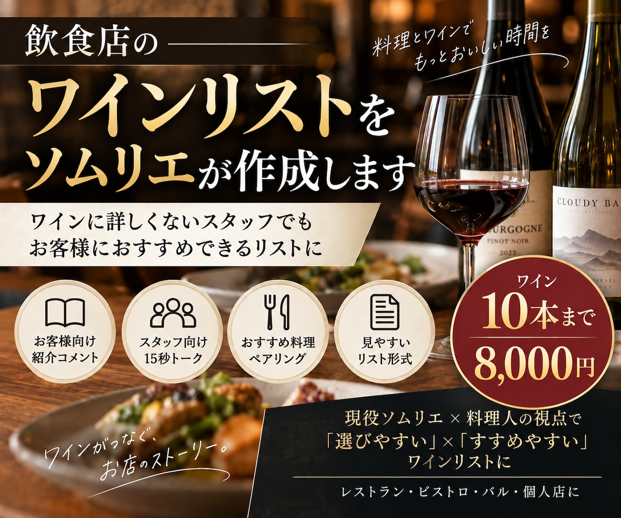 飲食店のワインリストを現役ソムリエが作成します ワイン初心者でもおすすめできるリストを作成します。 イメージ1