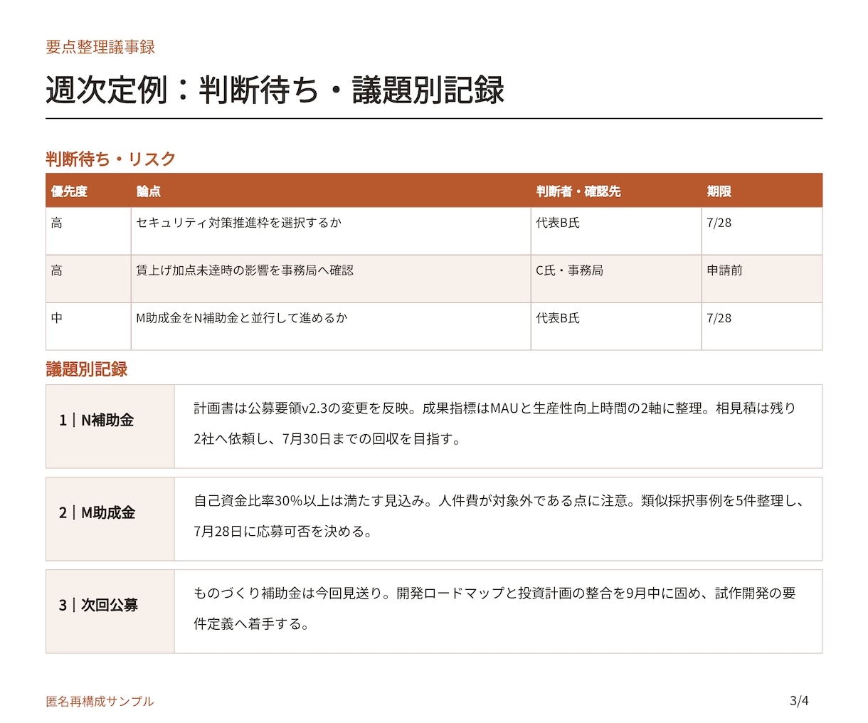 文字起こし・会議メモを要点議事録に整えます 音声追加も可。会議後に次へ動ける記録へ イメージ3