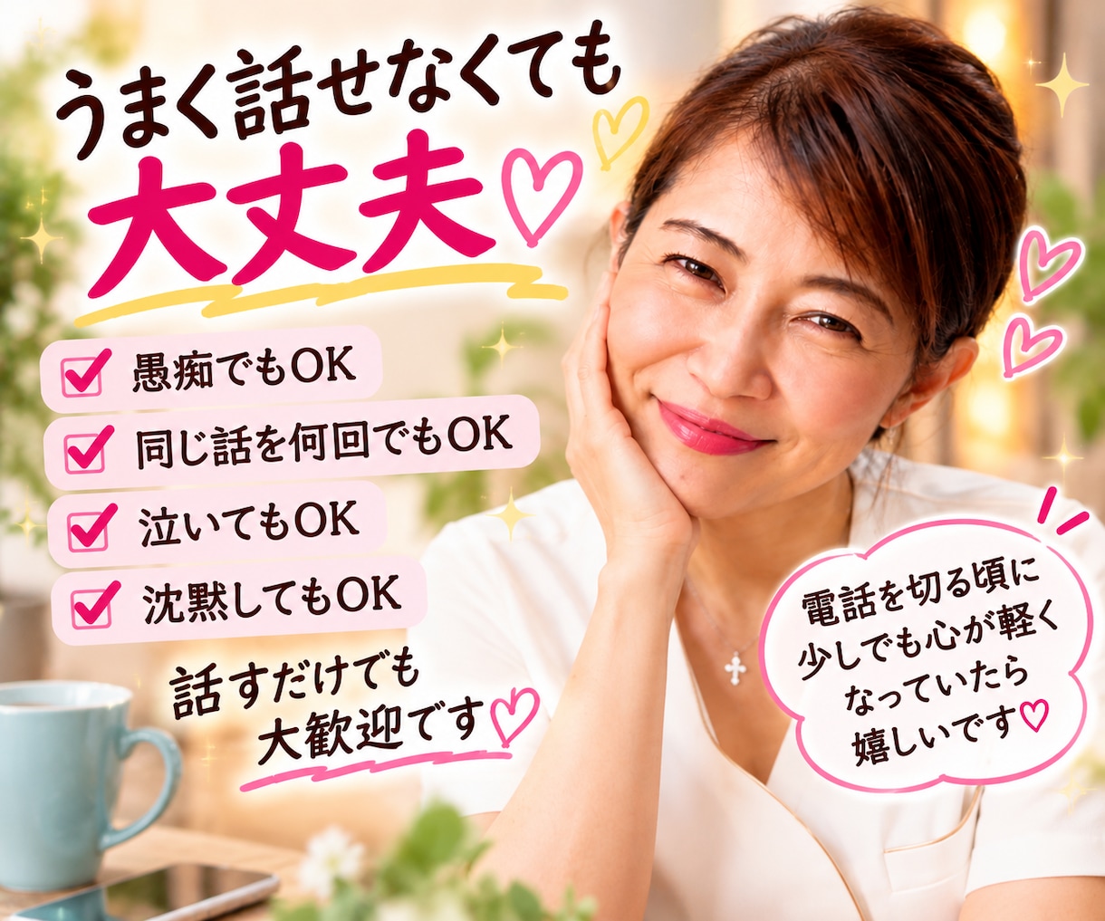 誰にも言えない本音もぜんぶ聞きます 恋愛・仕事・人間関係♡話すだけでも大歓迎 イメージ4