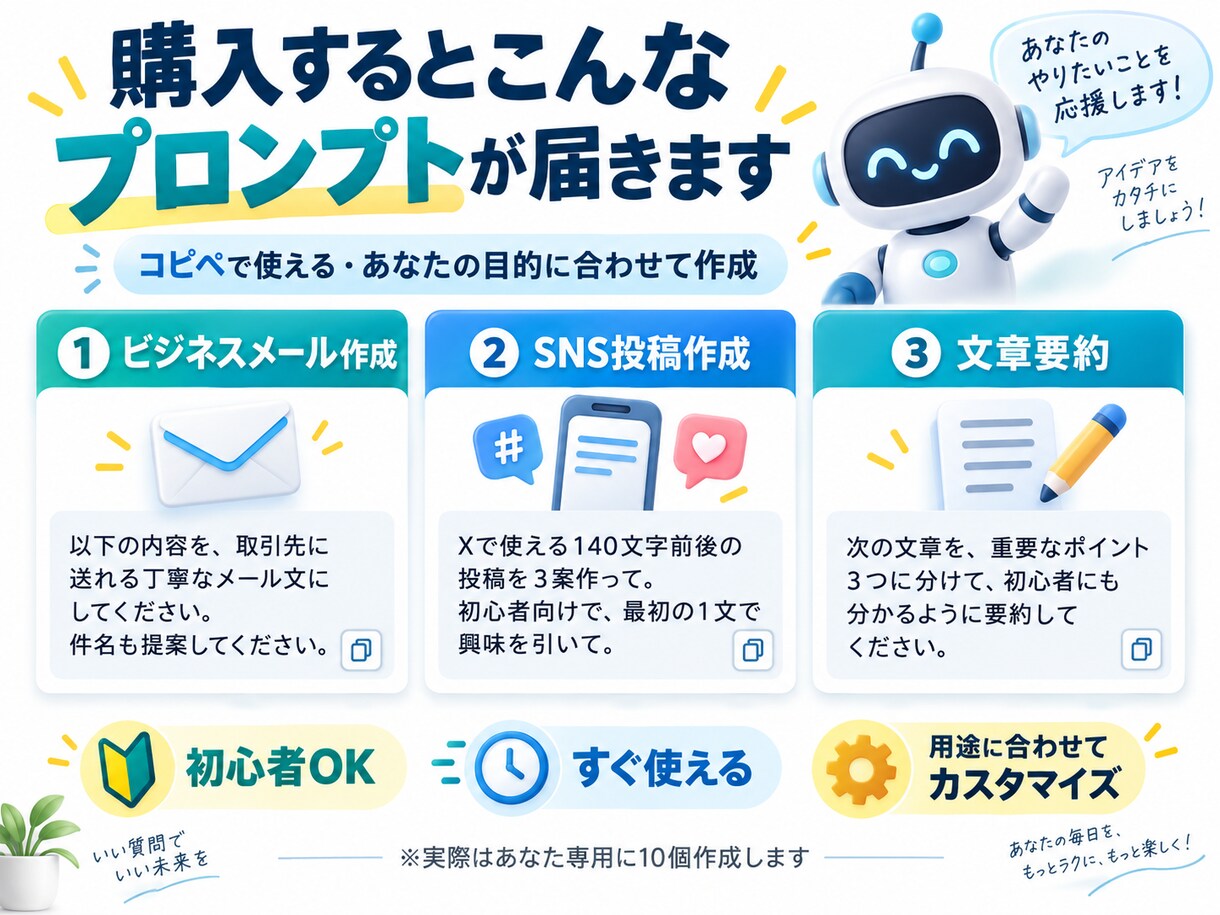 ChatGPT初心者専用プロンプト10個作ります 「何を聞けばいい？」を解決。あなた専用に10個まとめて作成 イメージ2