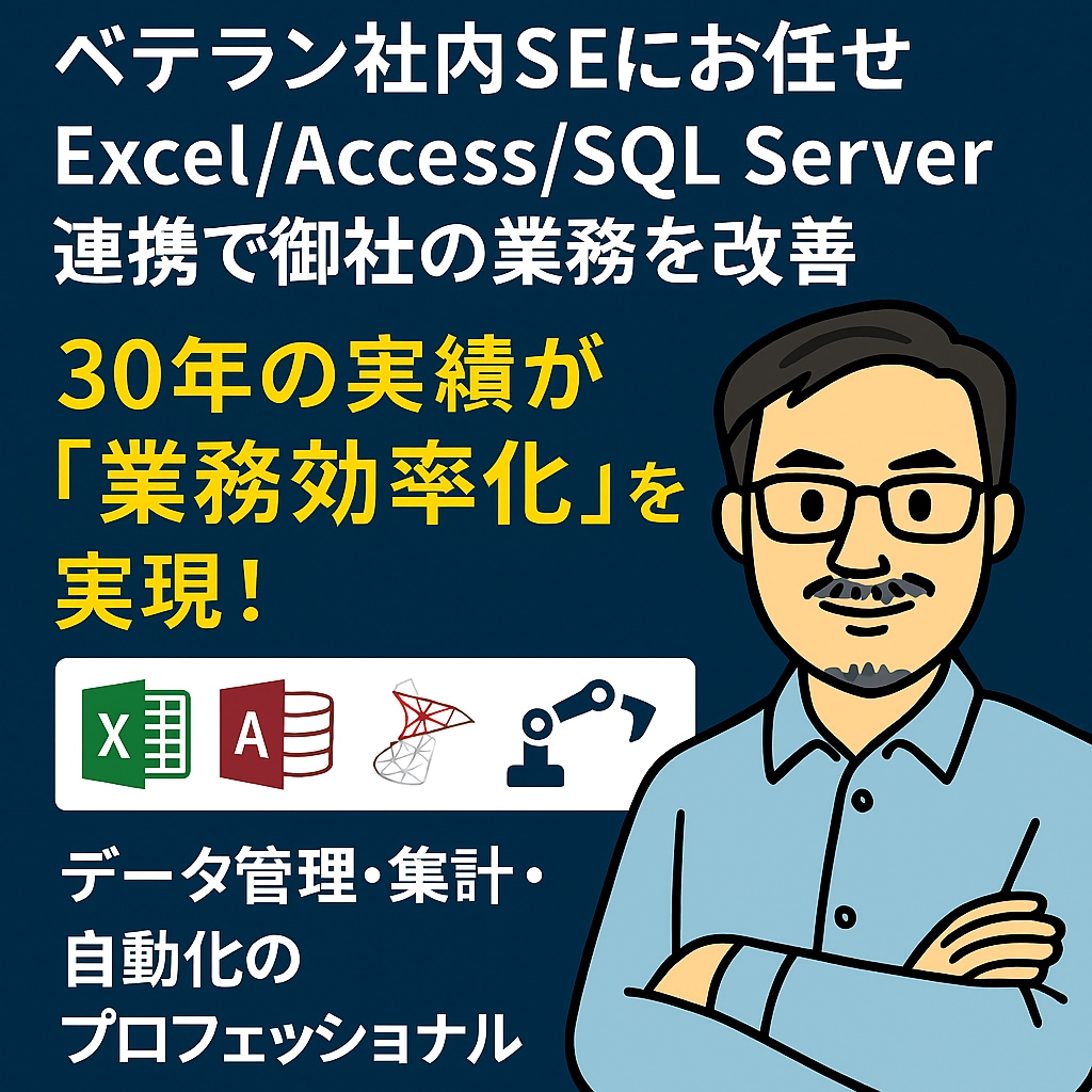 Excel業務自動化！経験30年のSEが構築します Access/SQL連携で、貴方の業務をミスなく高速化します イメージ1