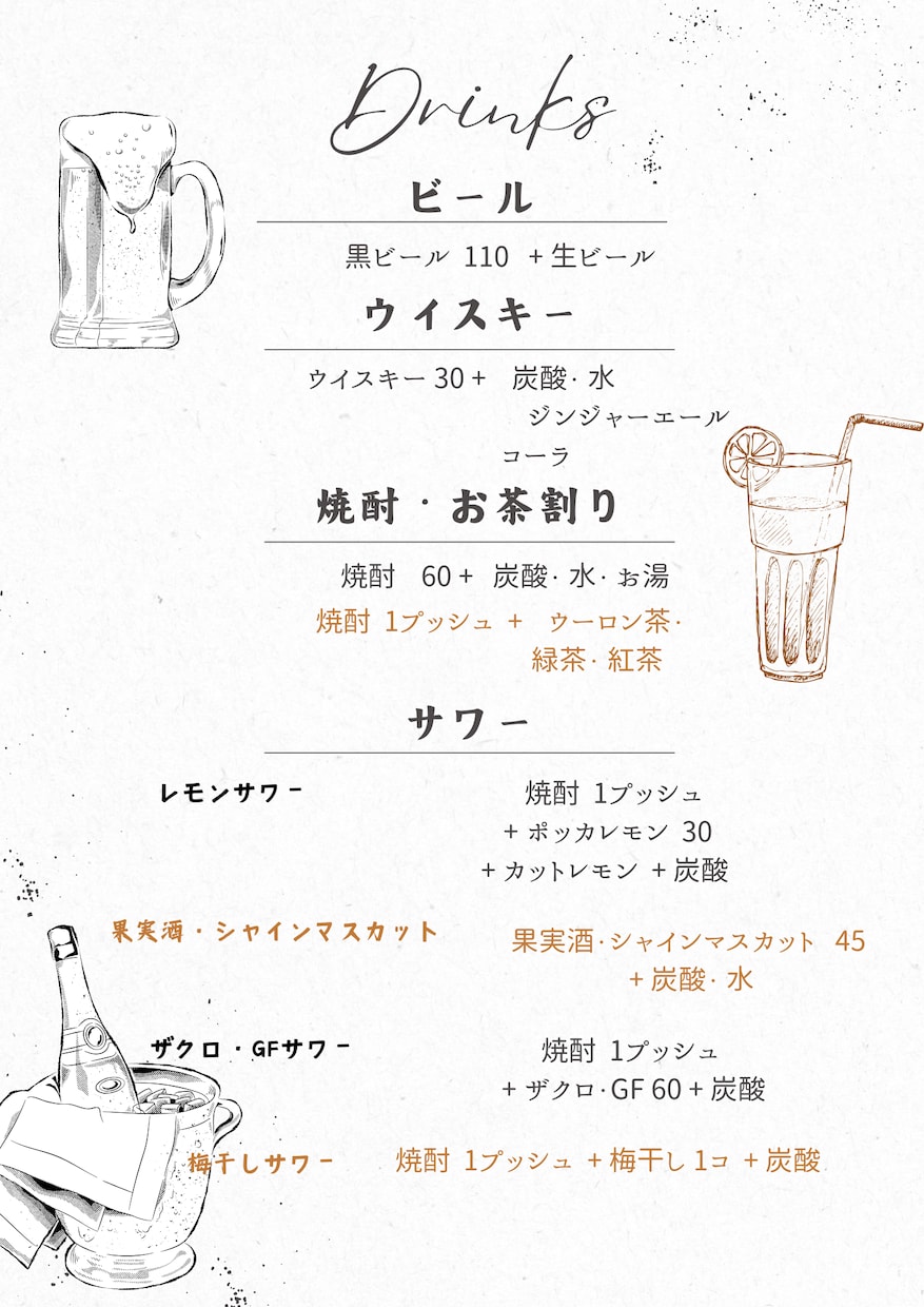 メニュー制作/ 酒屋やカフェ等の多ジャンル承ります お店の雰囲気に合わせて注文したくなるメニュー！ イメージ2