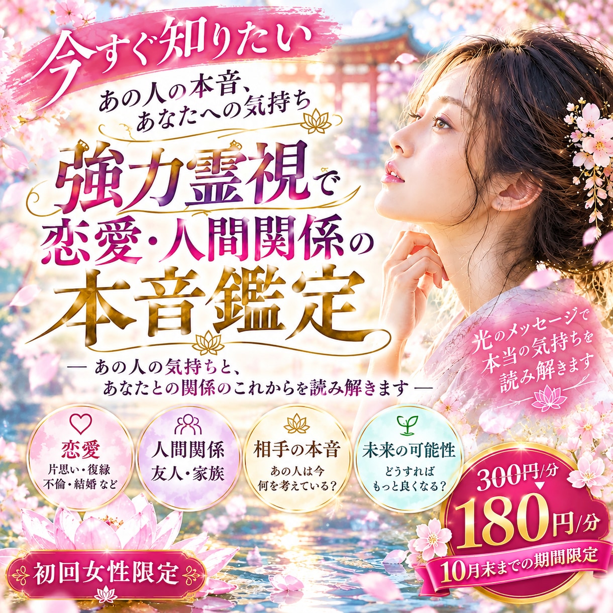 強力波動で霊視して貴女の望む未来を引き寄せ導きます 今知りたい♡恋愛♡人間関係♡貴女の魂の声を霊聴幸せに導きます イメージ1