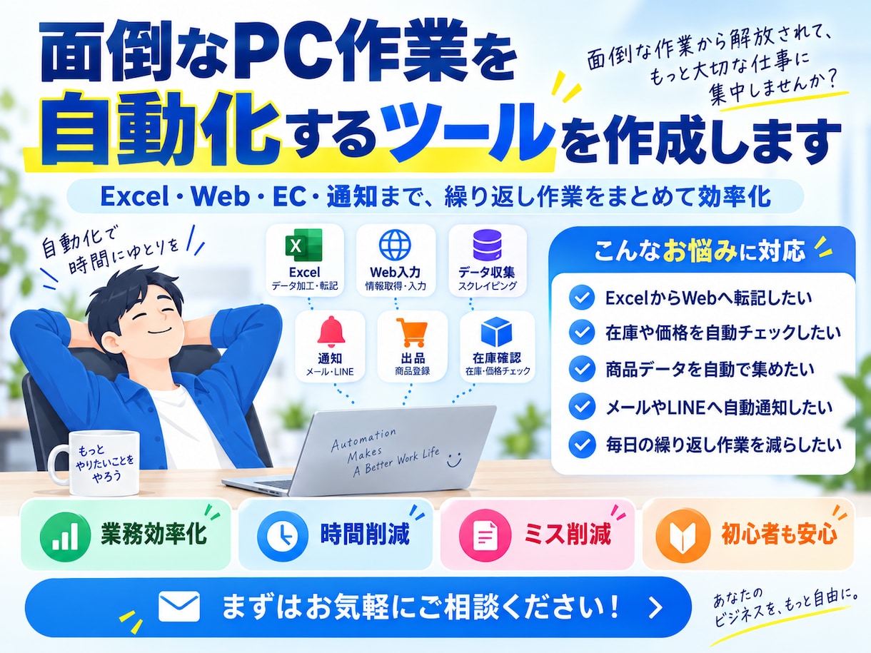 自動化業務！欲しい自動化ツールを作成します こんなこと自動化できる？からOK！あなた専用ツールを作成！ イメージ1