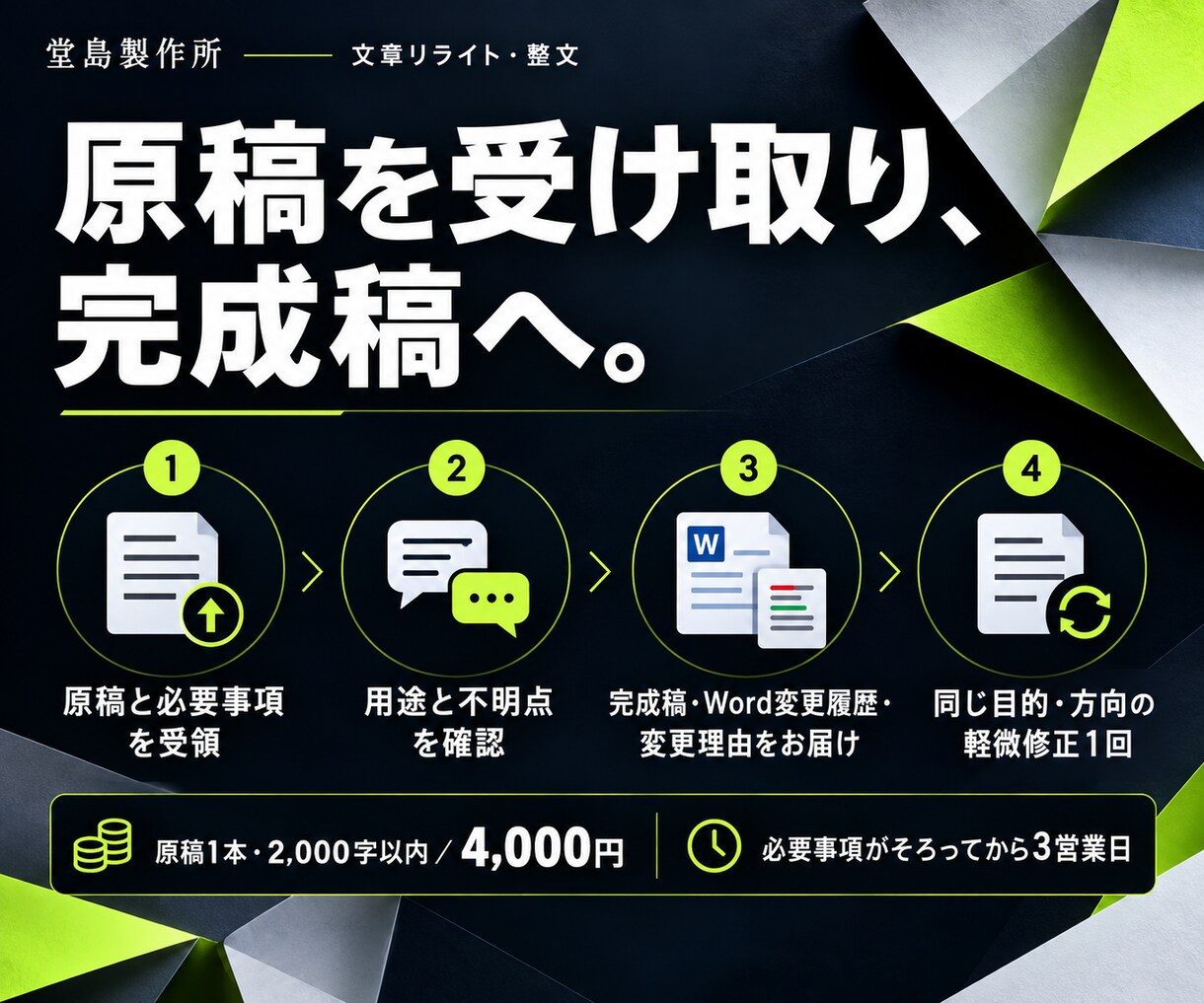 伝えたいことが伝わる文章にリライトします 2,000字以内の文章を整え、完成稿と変更理由をお届け イメージ8