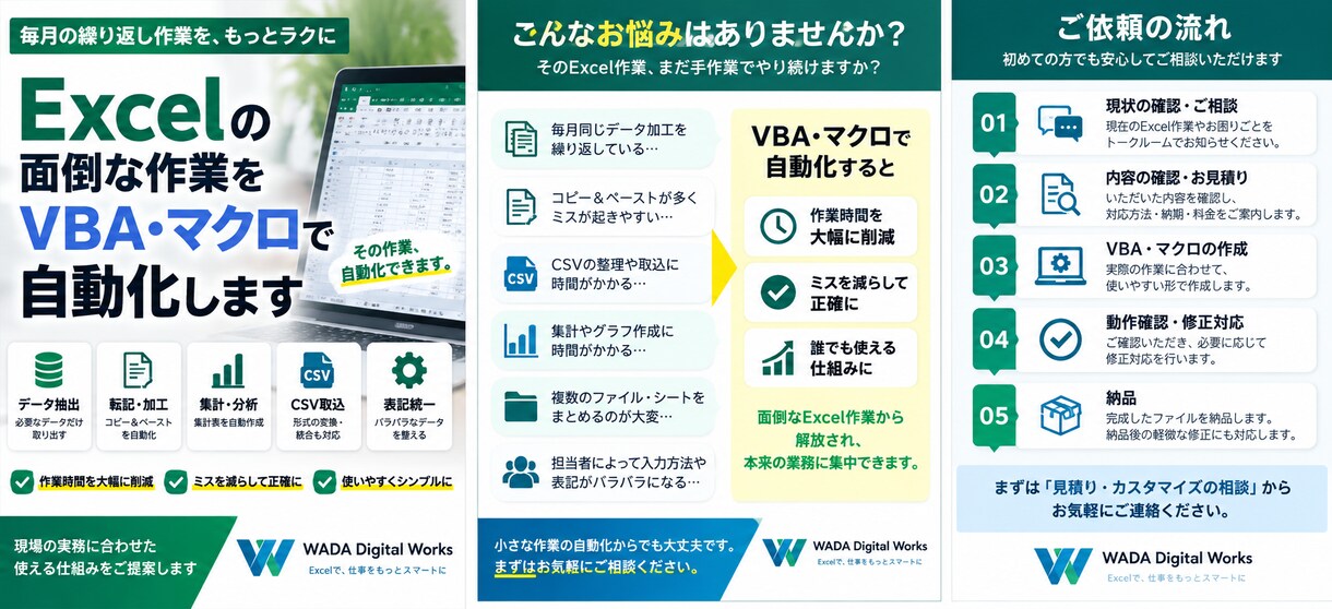 Excelの繰り返し作業をVBAで自動化します データ加工・抽出・転記・集計を使いやすく自動化 イメージ3