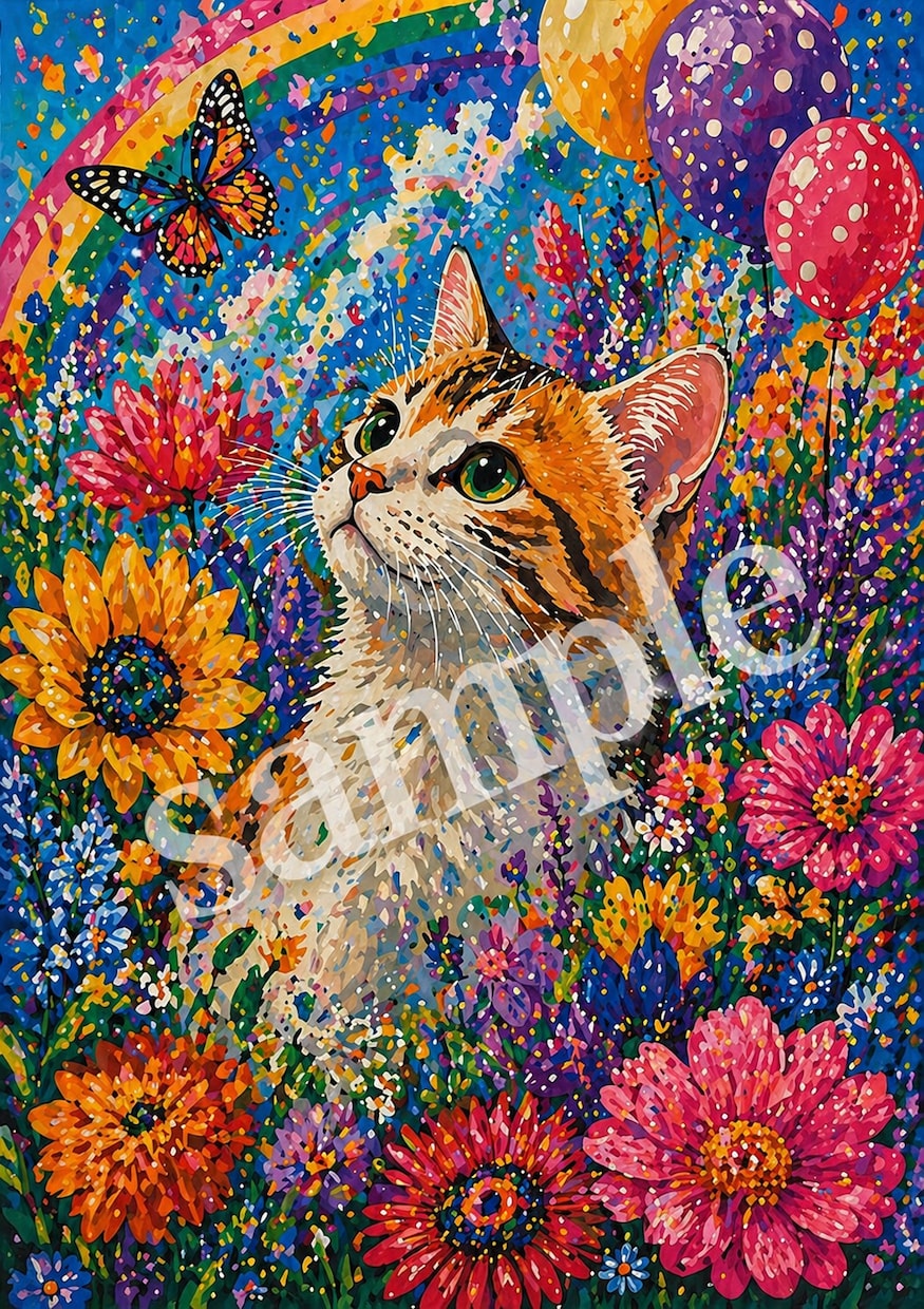 高彩度ポスターカラー風｜幻想的な猫アート作成します あなたの猫の写真を、唯一無二の幻想アートに仕上げます イメージ1