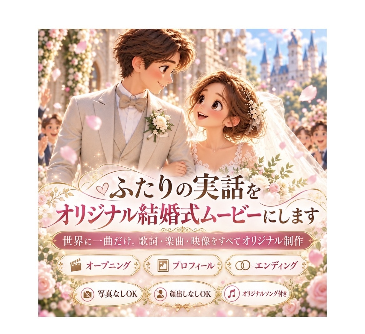 ふたりの実話を完全オリジナル結婚式ムービーにします 世界に一曲だけ。歌詞・楽曲・映像をすべてオリジナル制作 イメージ1