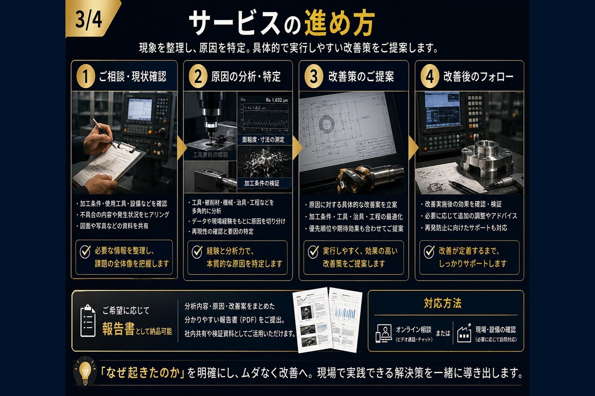 加工不良・工具寿命の原因を技術的に分析します 切削・研削・放電加工など、現場経験をもとに改善策をご提案 イメージ3