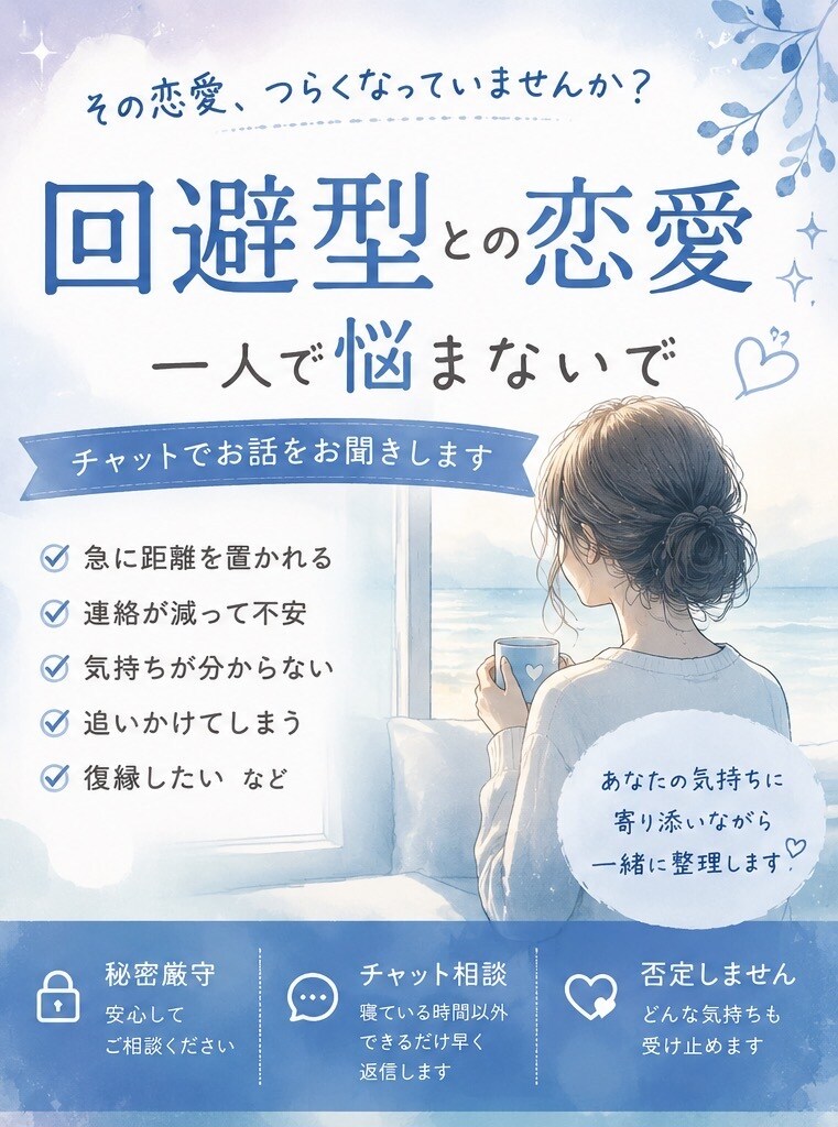 返信が減った・距離を置かれた恋愛相談承ります 回避型との恋愛経験をもとに寄り添います イメージ1