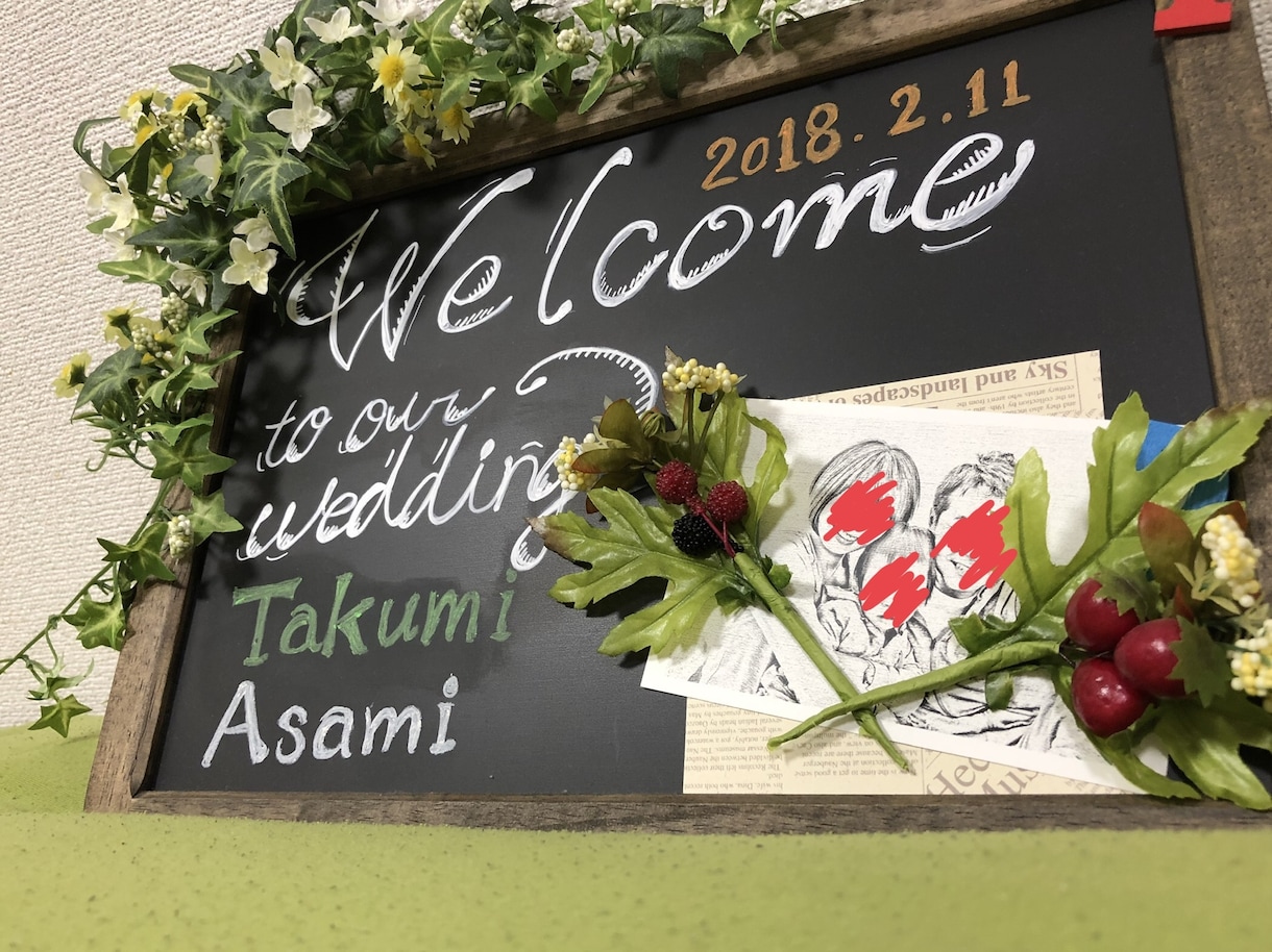 ウェルカムボード作成します 黒板風のボードに、お客様にあった色使いのお花つけます イメージ2