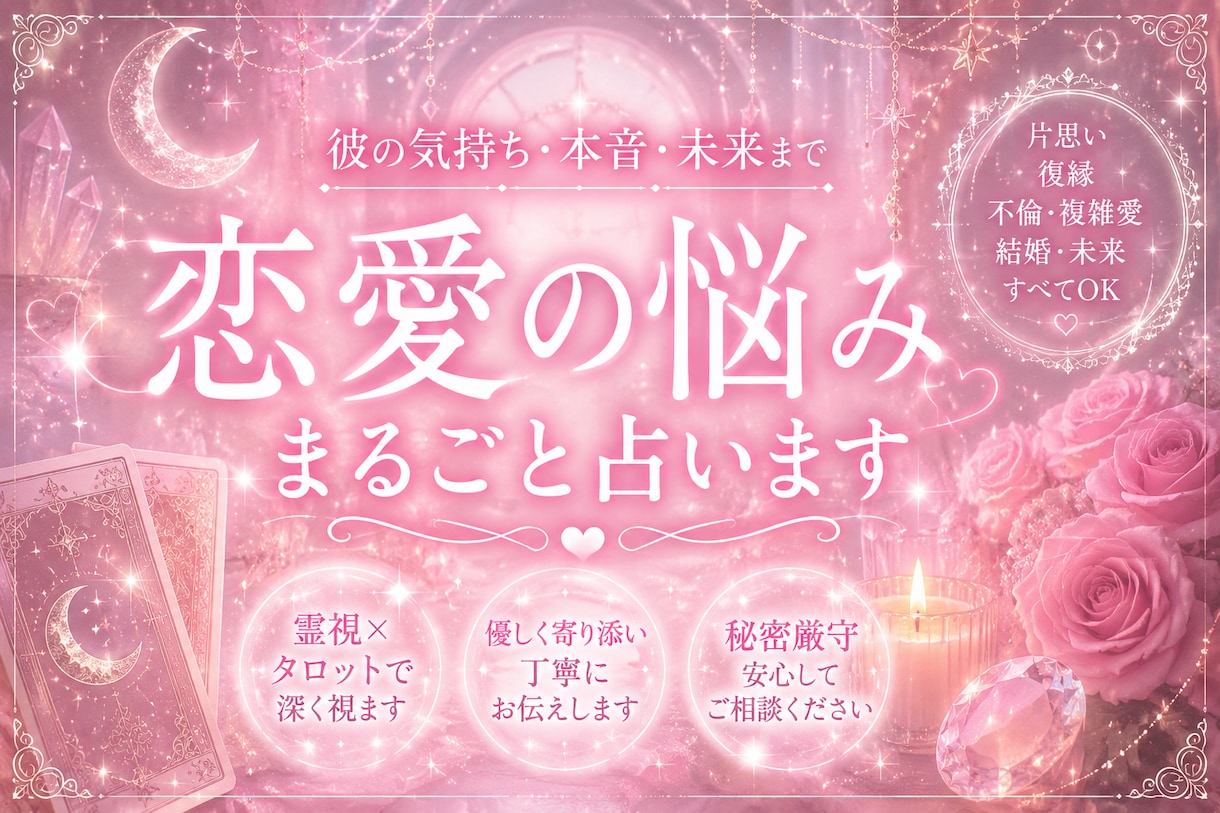 あなたの恋愛の悩み、まるごと叶えます 恋愛の悩み、未来を占いで鑑定します イメージ1