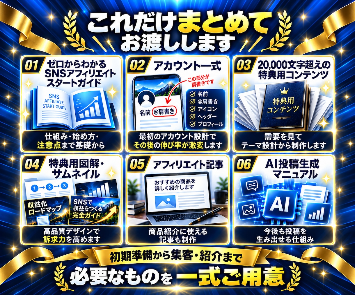 SNSアフィリエイトに必要なモノ全て制作代行します アカウント・特典・記事まで丸投げOK！あとは運用を始めるだけ イメージ5