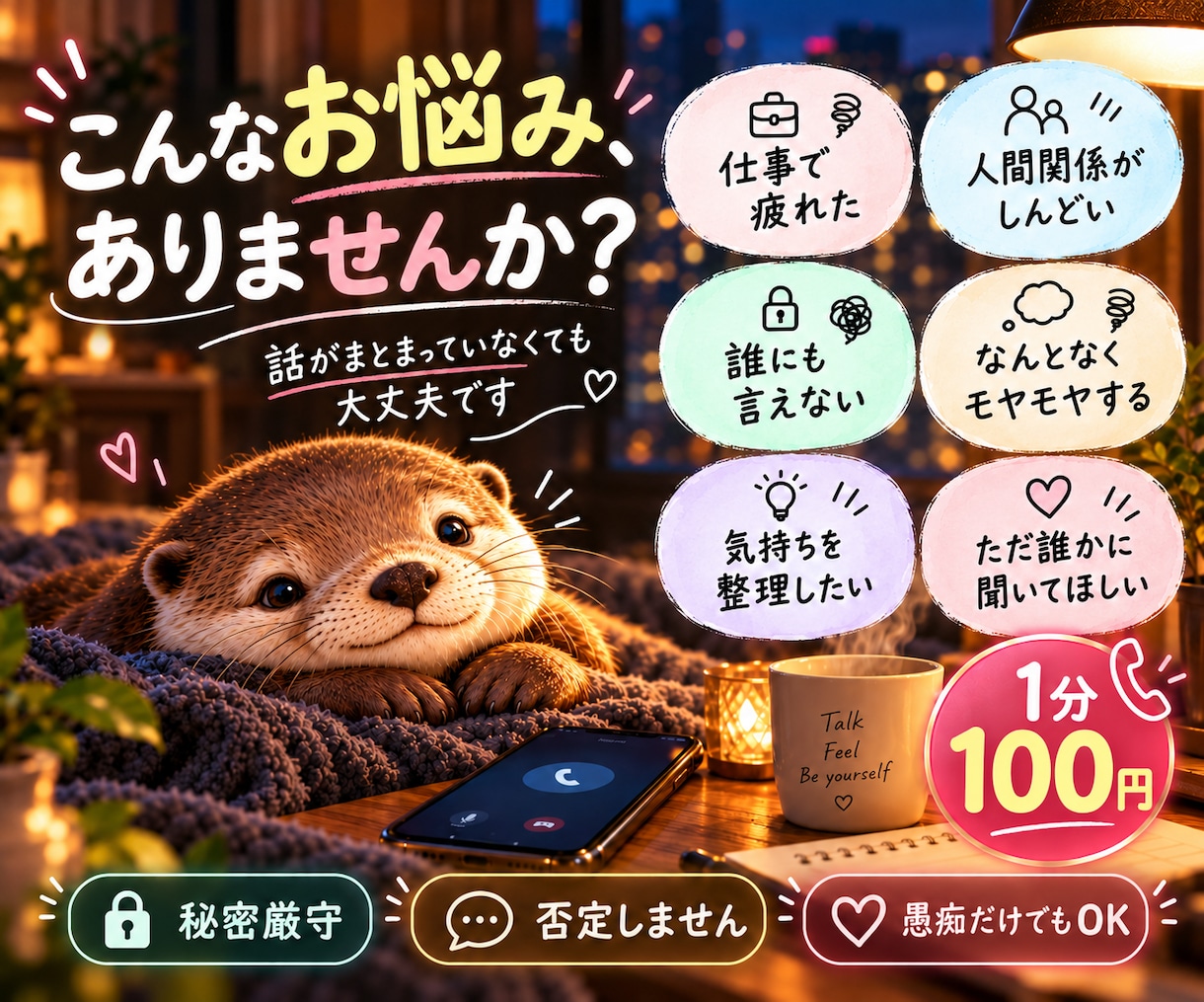 今すぐ電話OK！仕事や人間関係の愚痴や悩み聞きます うまく話せなくても大丈夫。接客歴11年の私がじっくり伺います イメージ2