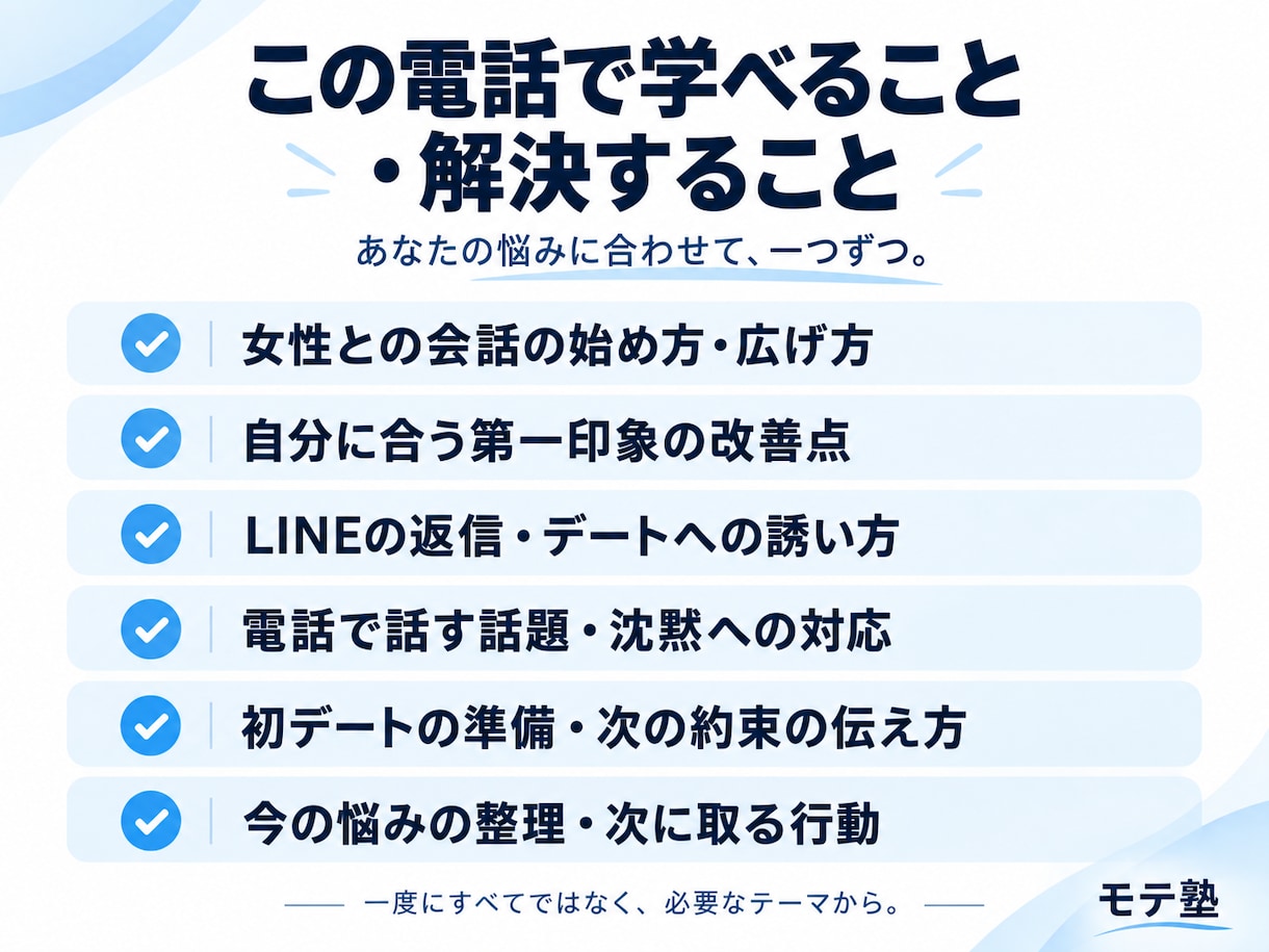 女性との会話・デートの基本を一から教えます 何を話す？どう誘う？あなたに合う恋の進め方を一緒に イメージ2