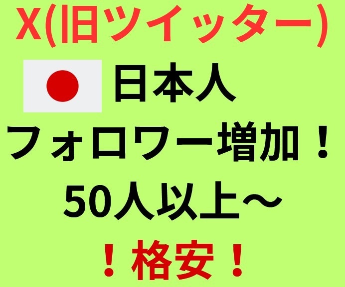 X(旧Twitter)日本人フォロワー増加させます 安心！安全な格安サービス！50人～フォロワー増加！ イメージ1