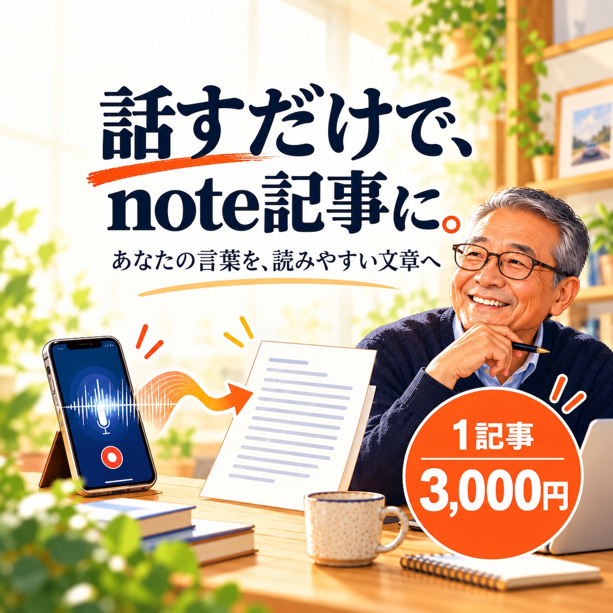 音声メモからnote記事を作成します あなたの言葉を、読みやすい文章に整えます イメージ1