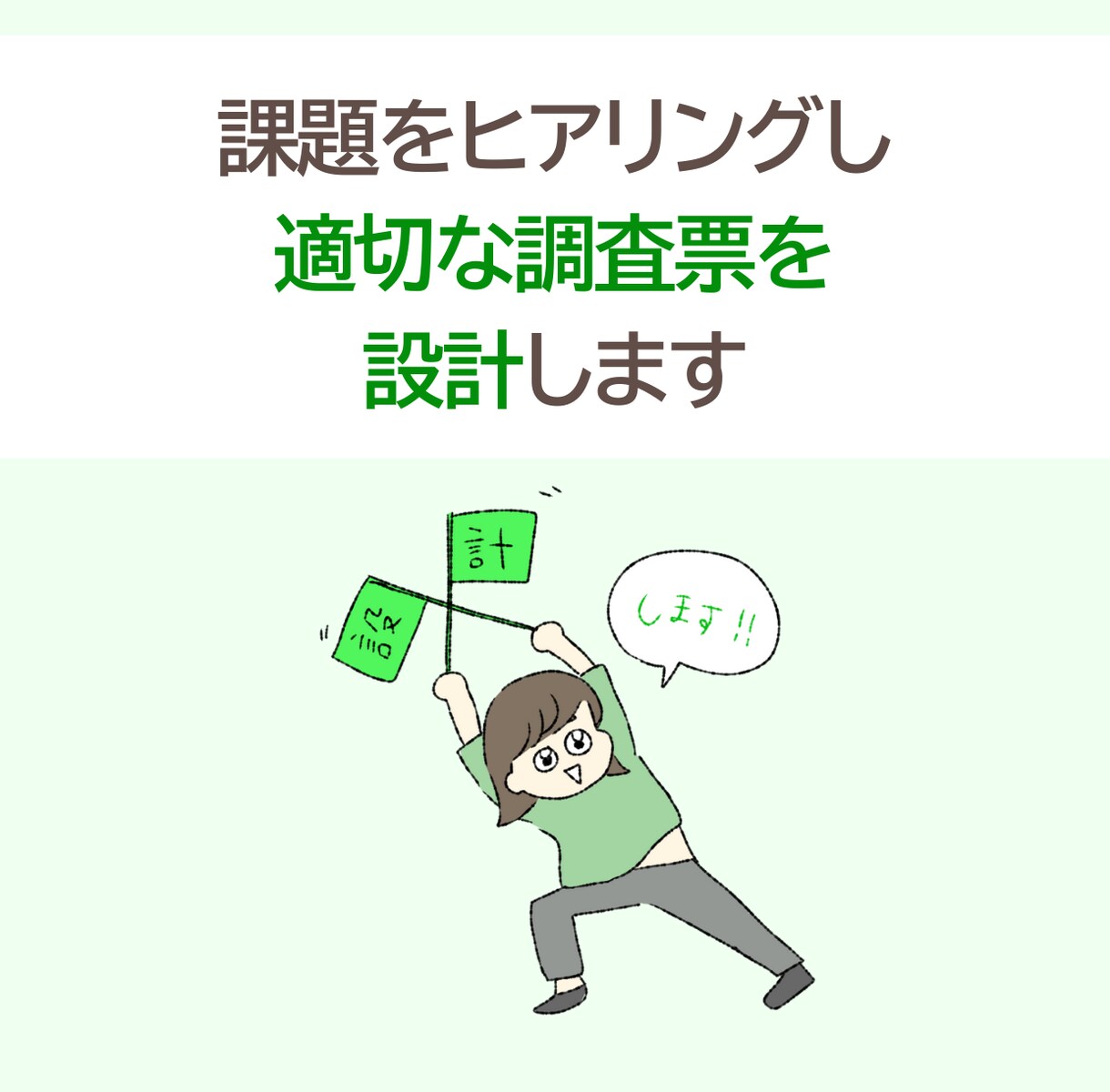 課題をヒアリングし適切な調査票を設計します 設計する時間がない、どう設計したらいいかわからない人へ イメージ1
