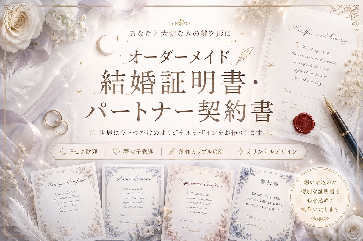 次元の違うお相手とのオリジナル証明書作成します フルオーダーで世界に一つの証明書をお届けします。 イメージ1