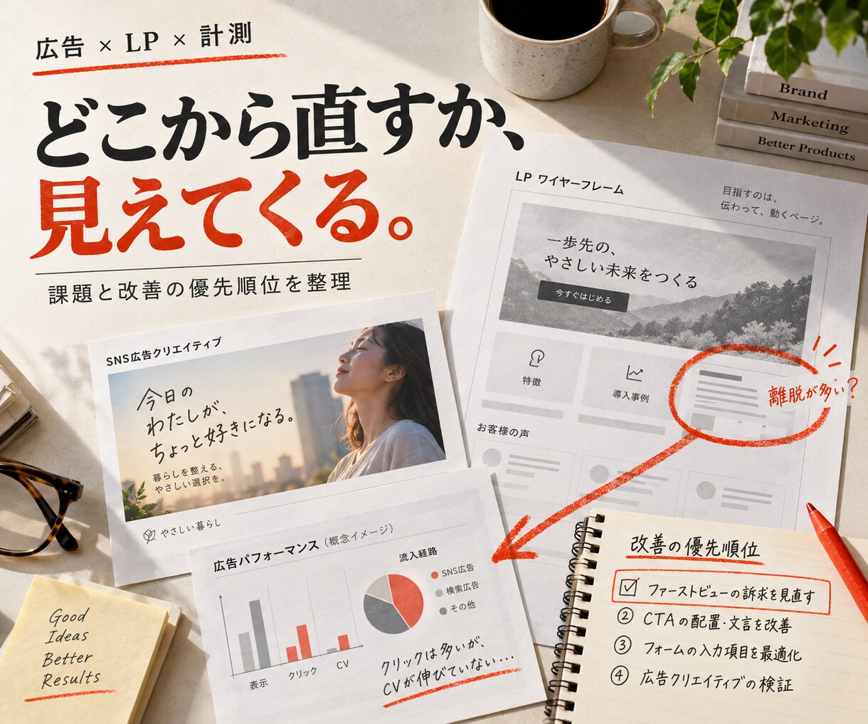 広告・LP・計測を診断し改善策を提案します 施策を増やす前に、成果を阻む原因と着手順を整理 イメージ1