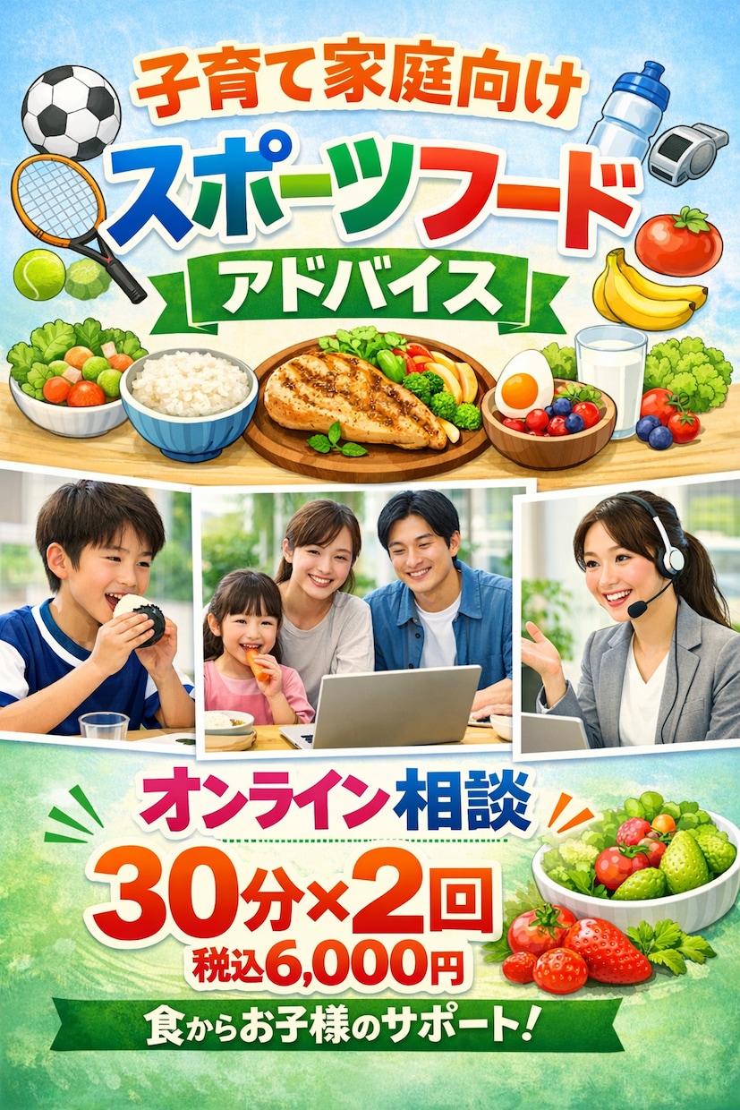 何を食べさせればいいか分からないを手助けします 試合でバテる・体が大きくならない原因、食事かもしれません。 イメージ1
