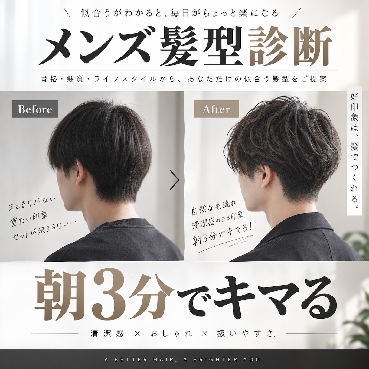 メンズ髪型診断とセット方法をお伝えします 朝3分でｷﾏる毛流れヘア月150名担当メンズ特化美容師が提案 イメージ1