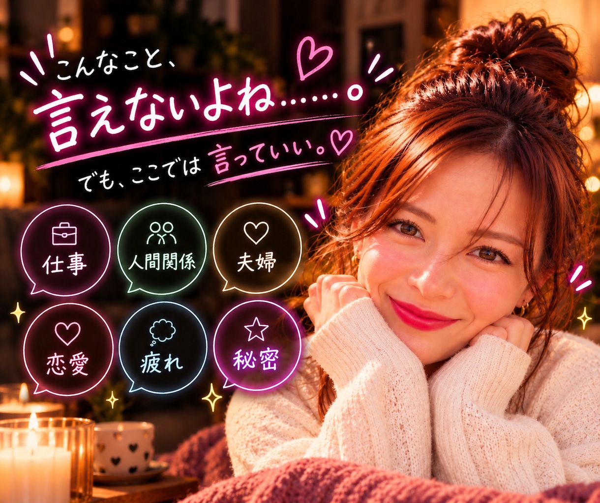 誰にも言えない【本音、愚痴、秘密】全部受け止めます 『ひとりで抱えないで/全部さらけ出しちゃえ/2人だけの秘密』 イメージ3