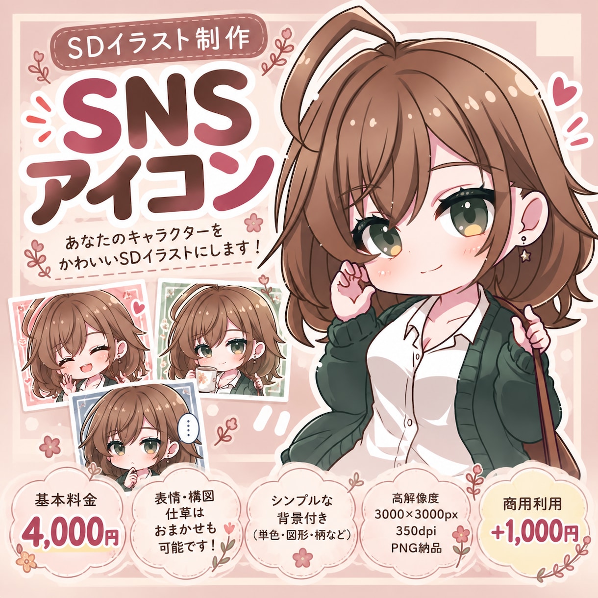 キャラクターを可愛いSDアイコンにします 特徴を大切に、その子らしさをぎゅっと描きます イメージ1