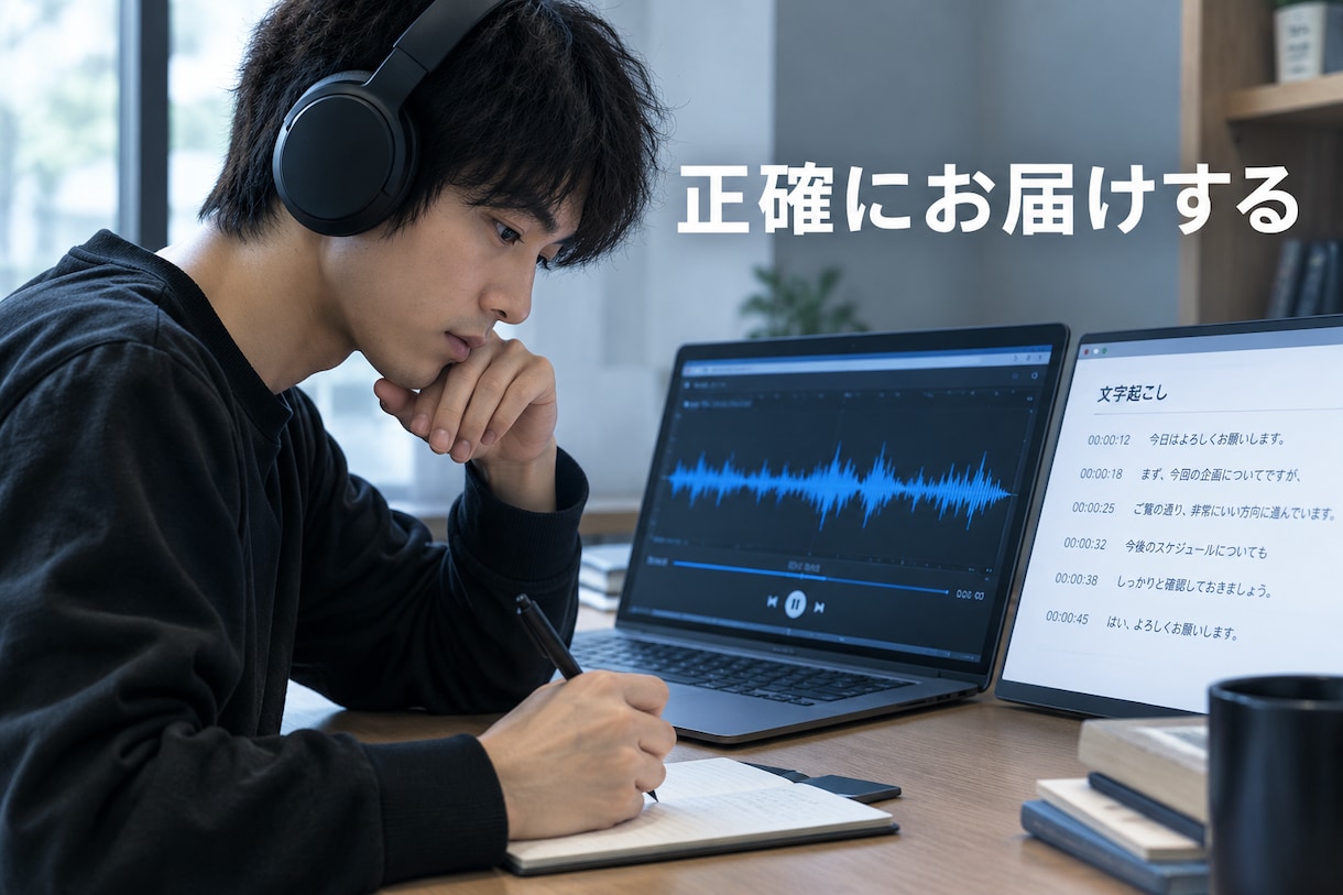 音声・動画の文字起こしを丁寧かつ正確に行います 聞き取りやすく、正確に。あなたの音声を丁寧に文字にします！ イメージ1