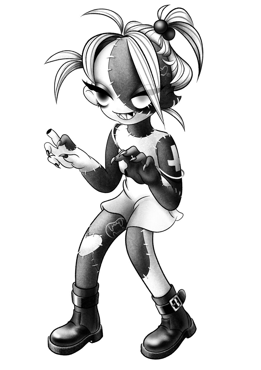 キュートでダークな白黒イラスト描きます 他にはない作風で目を引くイラストを制作します イメージ6