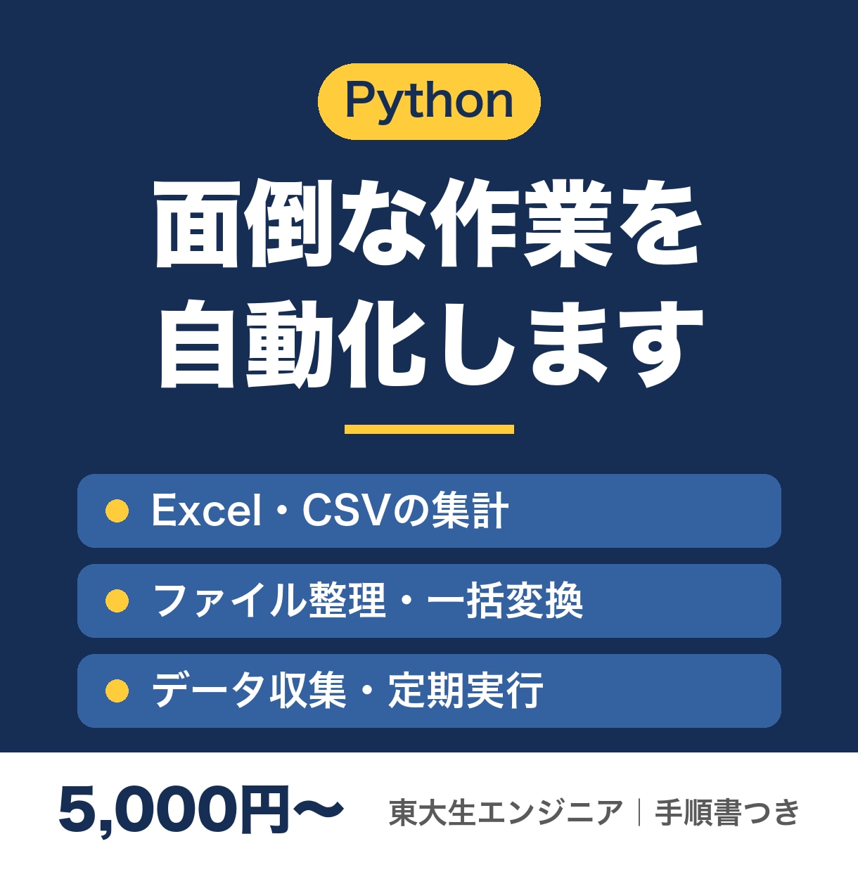 Pythonで面倒な作業を自動化するツール作ります Excel集計やファイル整理を自動化｜手順書つきで安心 イメージ1