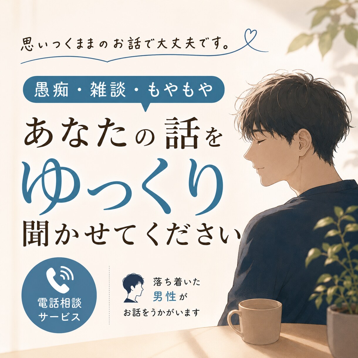 話すだけで、心のもやもや整理します 何気ない話から、心の整理がはじまります イメージ1