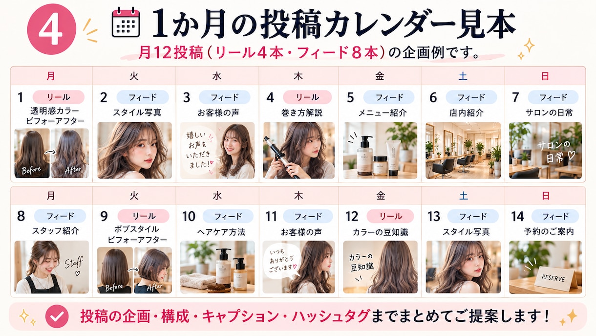 美容室のInstagram運用をサポートします 企画・リール台本・投稿文までまとめて作成 イメージ4