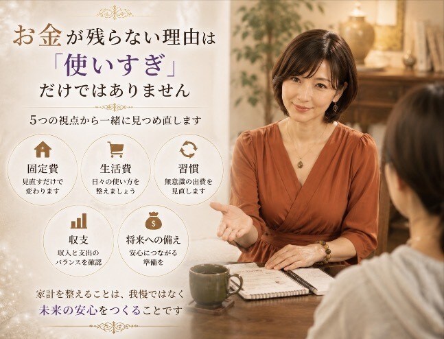 お金の”不安”丁寧にお聴きします あなたの暮らしに合った無理のない家計に整えます イメージ3