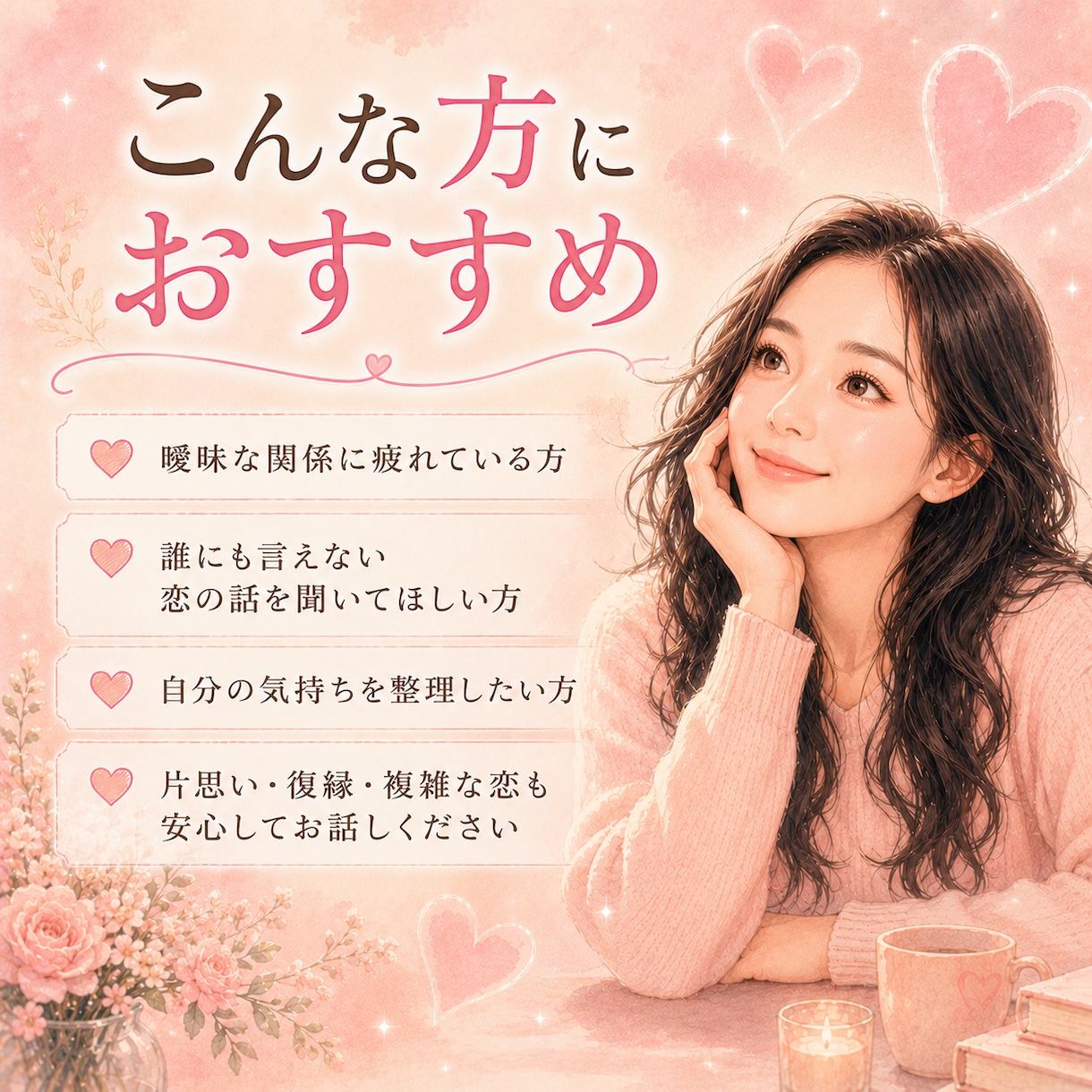 好きなのに苦しい恋の話聞きます 沼った恋の不安を一緒に整理します イメージ9