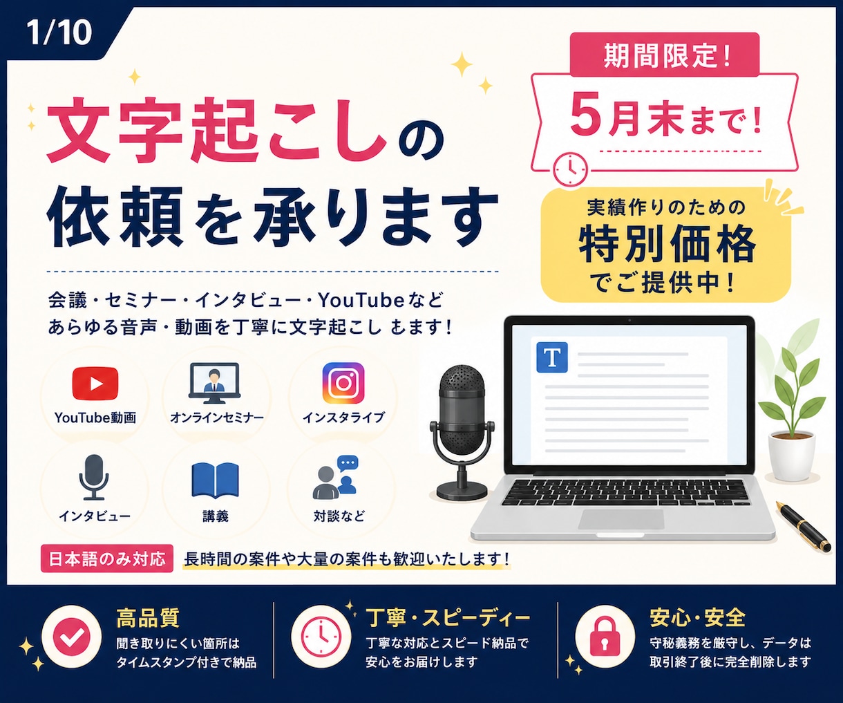 5月末まで1分50円でで文字起こしをします 【正確性×速攻】ビジネス文書検定1級保持。 AI以上の信頼を イメージ1