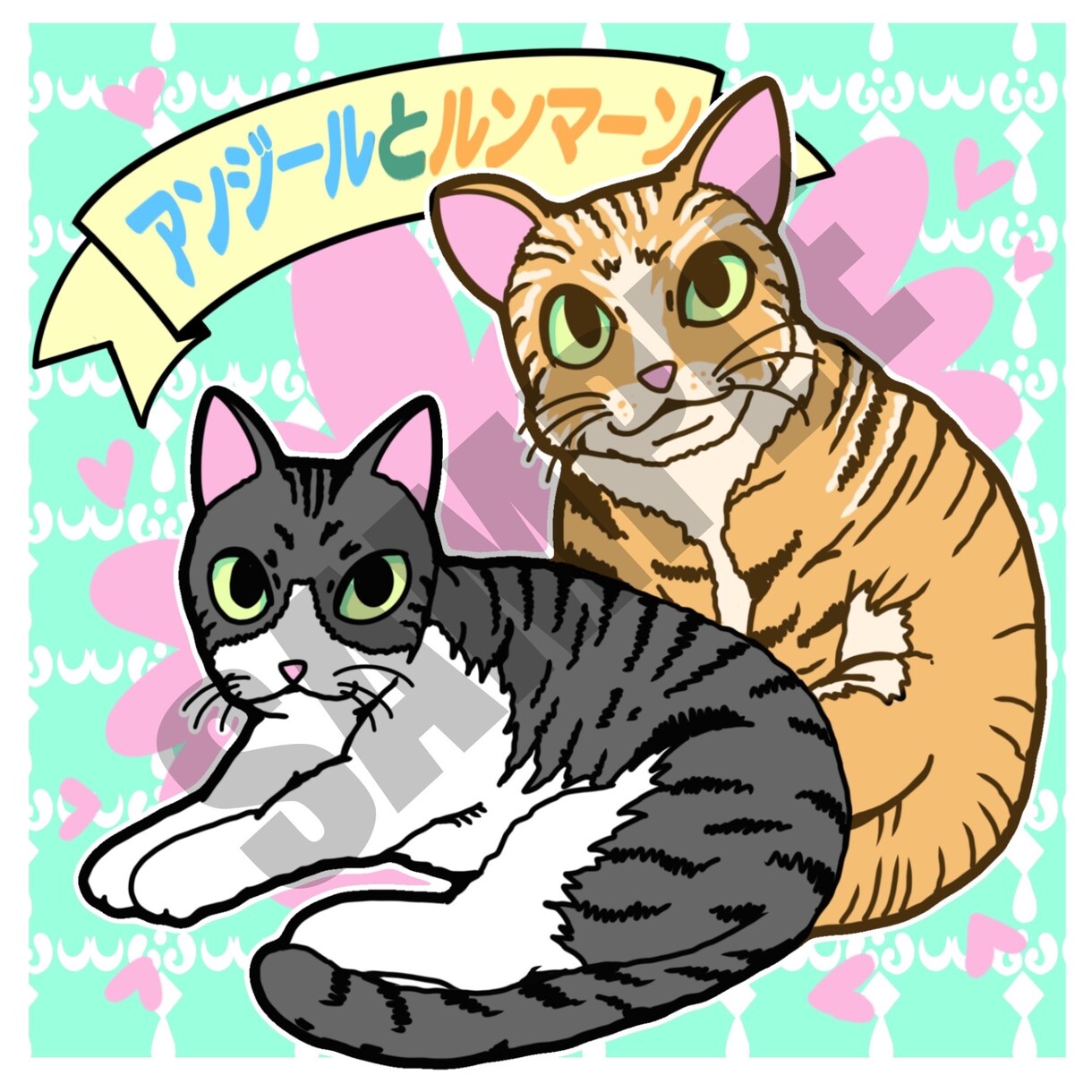ペットの似顔絵48ミリシール作成承ります 他所んちの犬猫シール(48ミリサイズオマケシール風) イメージ3