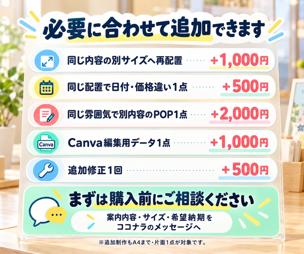 店舗の掲示物・卓上POPを制作します 営業時間・キャンペーン・利用方法をひと目で伝える イメージ5