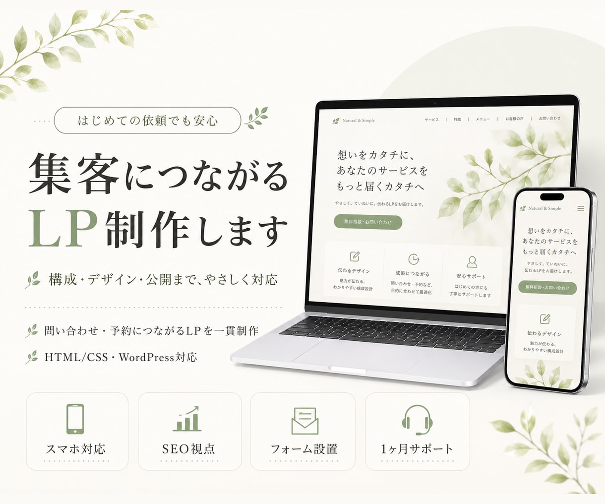 はじめてでも安心 集客につながるLP制作します 構成・デザイン・公開まで、はじめての方にもやさしく対応します イメージ1