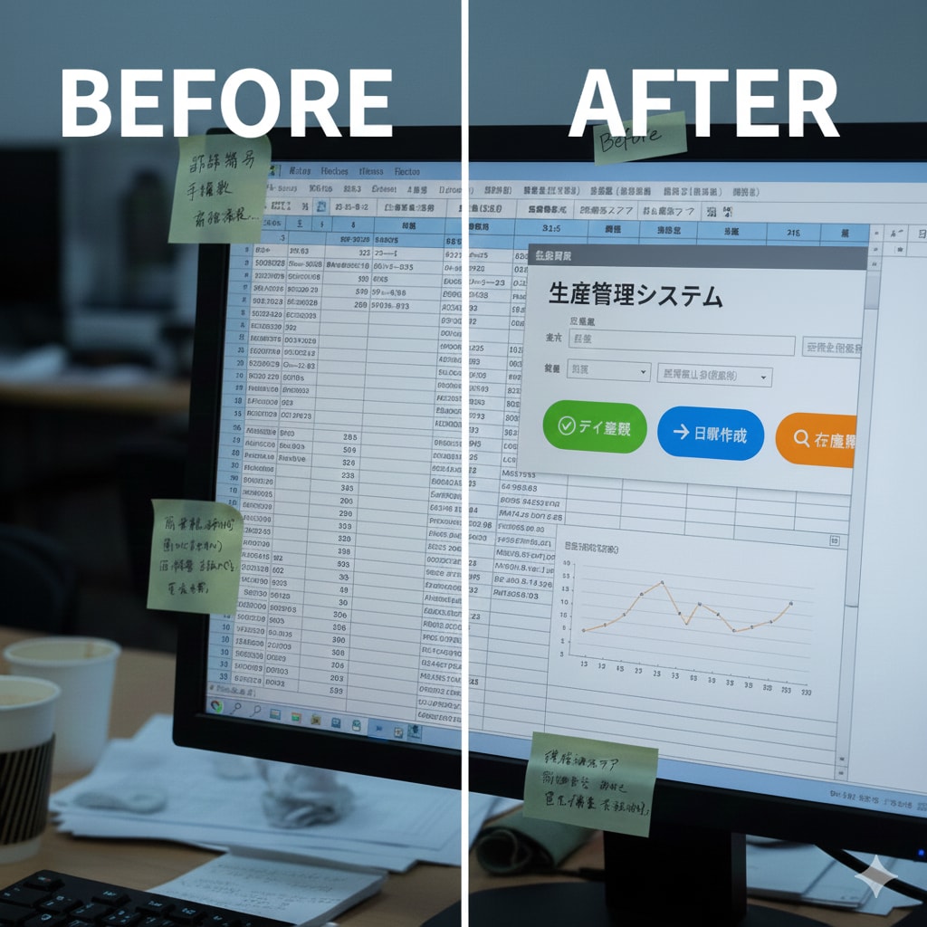 現場、事務のExcel作業を1ボタンで自動化します 現場目線！メーカーDX担当のExcel自動化・業務改善 イメージ1
