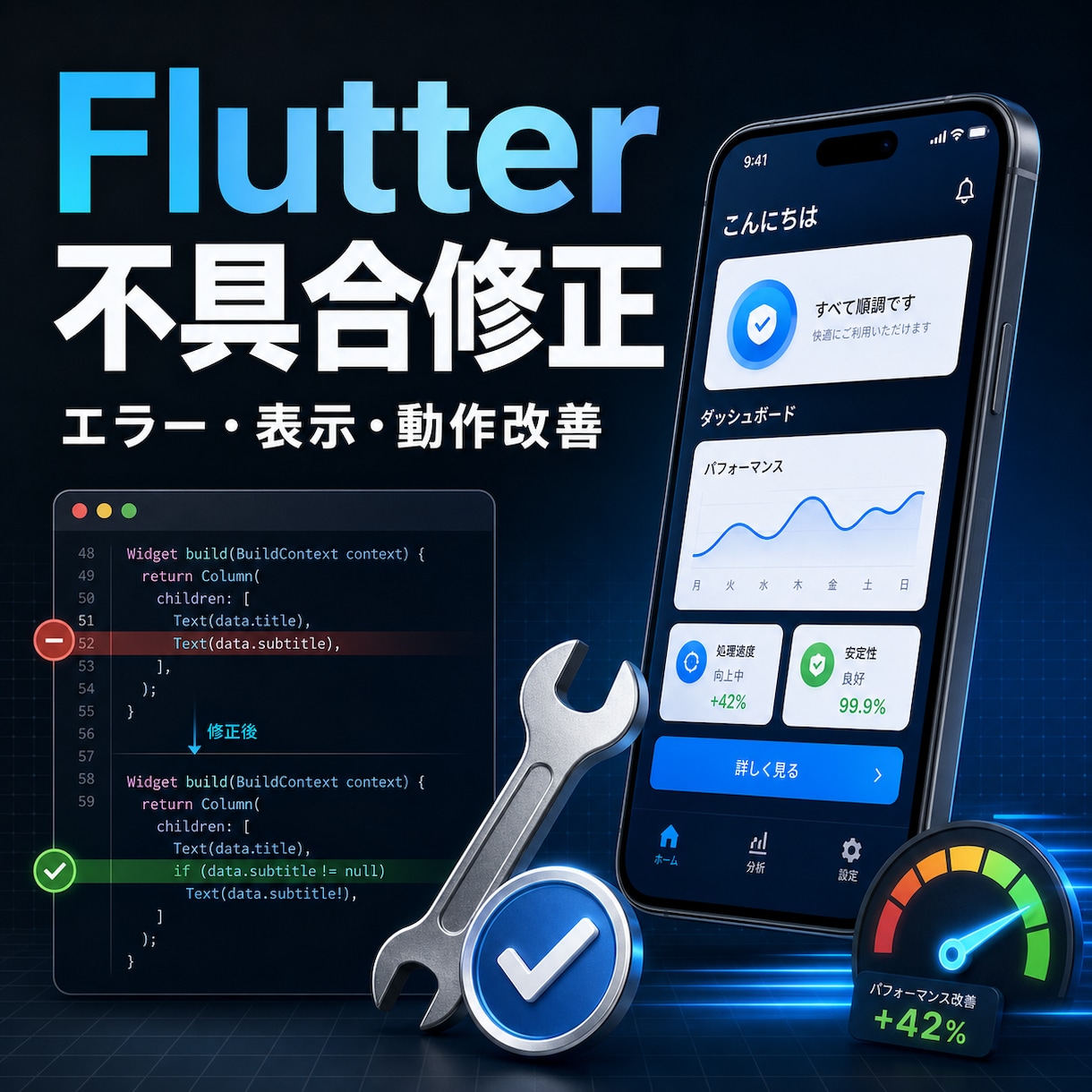 Flutterアプリの不具合を調査・修正します エラー・表示崩れ・動作不良を原因から改善 イメージ1