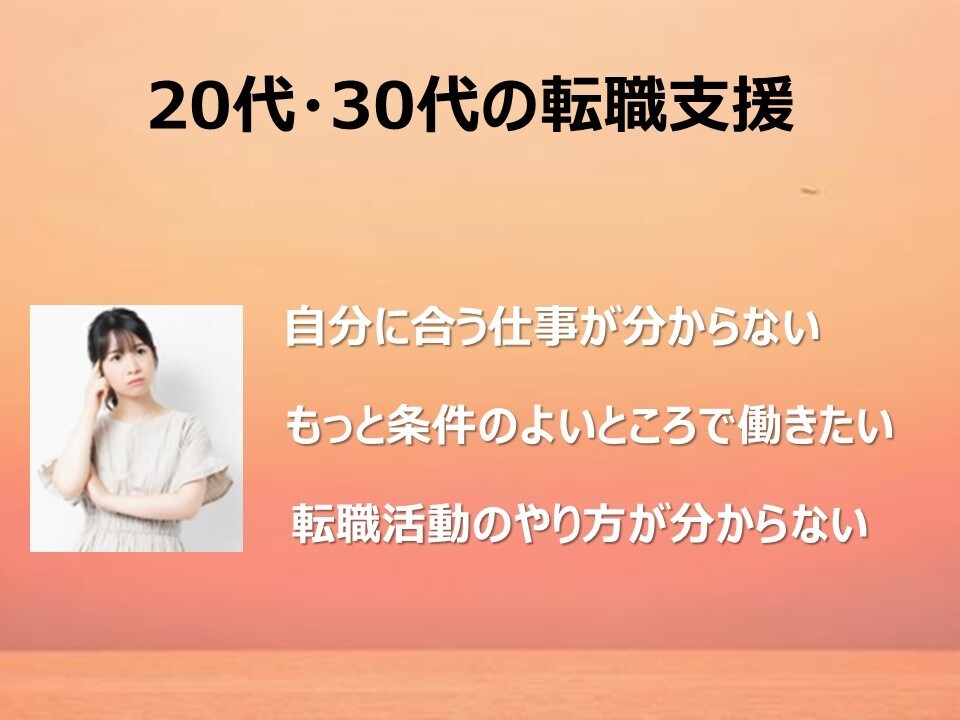 20代30代のキャリアチェンジをサポートします 転職するか決めていない方など、漠然とした相談でも大丈夫です イメージ1