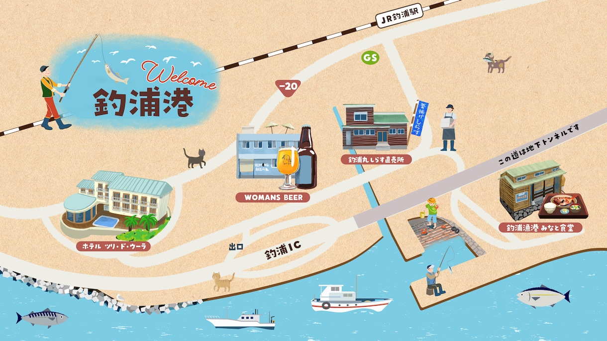 手書き風イラスト地図（観光or英語MAP）描きます 民泊や駅周辺の便利なお店や施設の情報を、イラストで描きます イメージ5